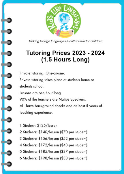 Tutoring for Individual and small groups (Class Length: 1.5 hours)