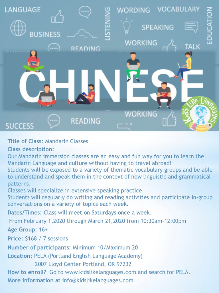 Mandarin classes at Pela (16+)